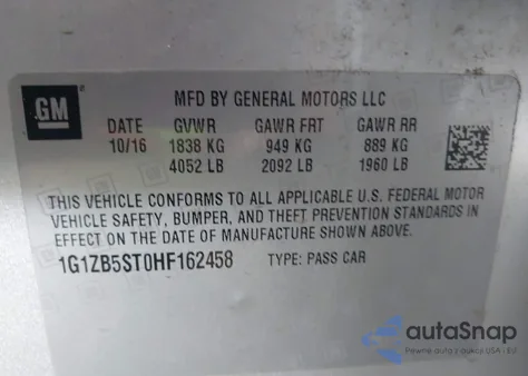 2017 Chevrolet Malibu Ls z USA, uszkodzony, nr VIN 1G1ZB5ST0HF162458